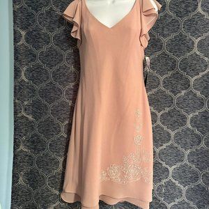 S.L. Fashions Pink Midi Dress with Embroidered Floral Design